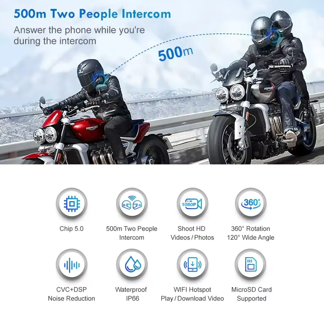 Integrated Motorcycle Headset Waterproof HD Camera Headset for Bluetooth GPS Wireless Driving Recorder Helmet for Bluetooth