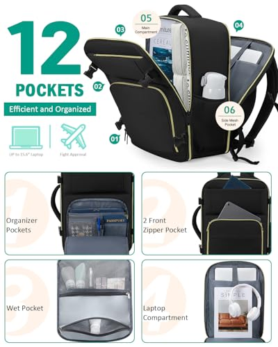 Travel Backpack for Women, Carry on Backpack for Men Flight Approved Airline Personal Item Travel Bag Tsa Business 15.6 in Laptop Mochila, Travels Bag