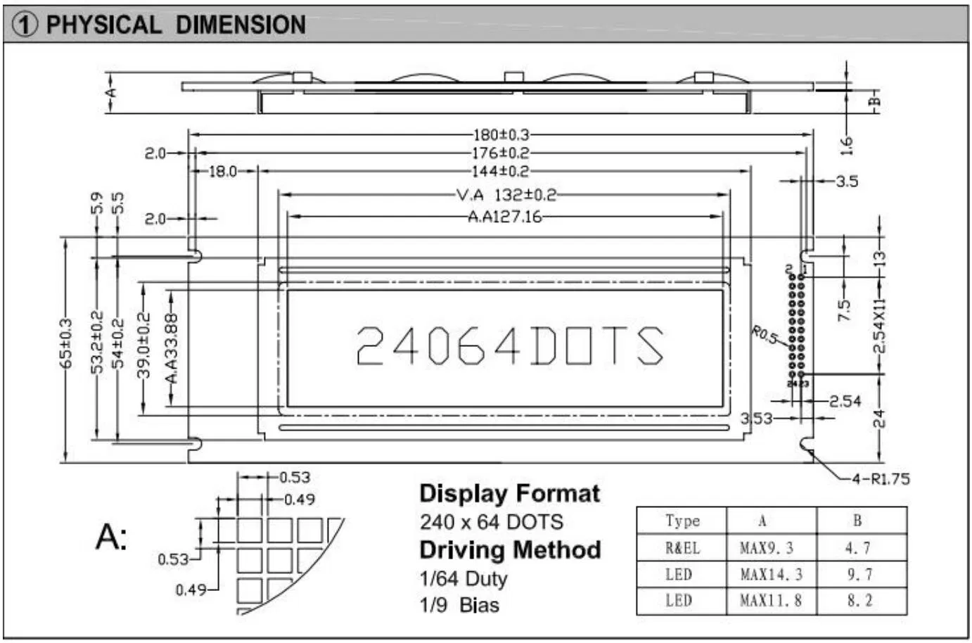 240*64 Graphic Stn LCD Module 24 Pin Wide Temperature Industrial Display