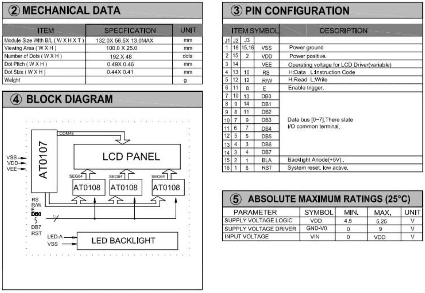 192*48 Graphic LCD Module with Backlight At0107 6h 12h Wide Temperature Industrial Display