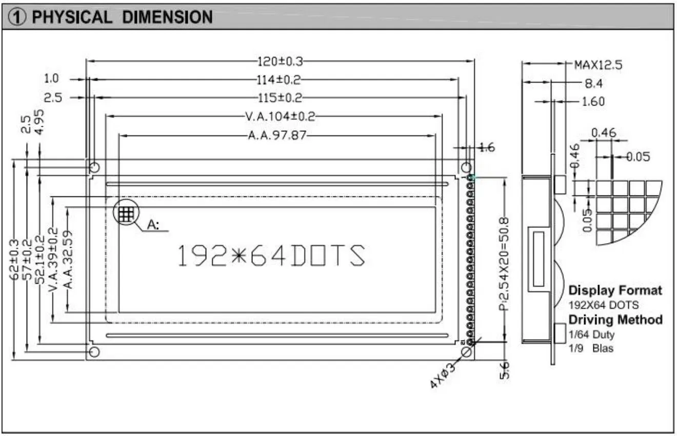 192*64 Graphic FSTN LCD Module At0107 with Backlight Wide Temperature Industrial Display