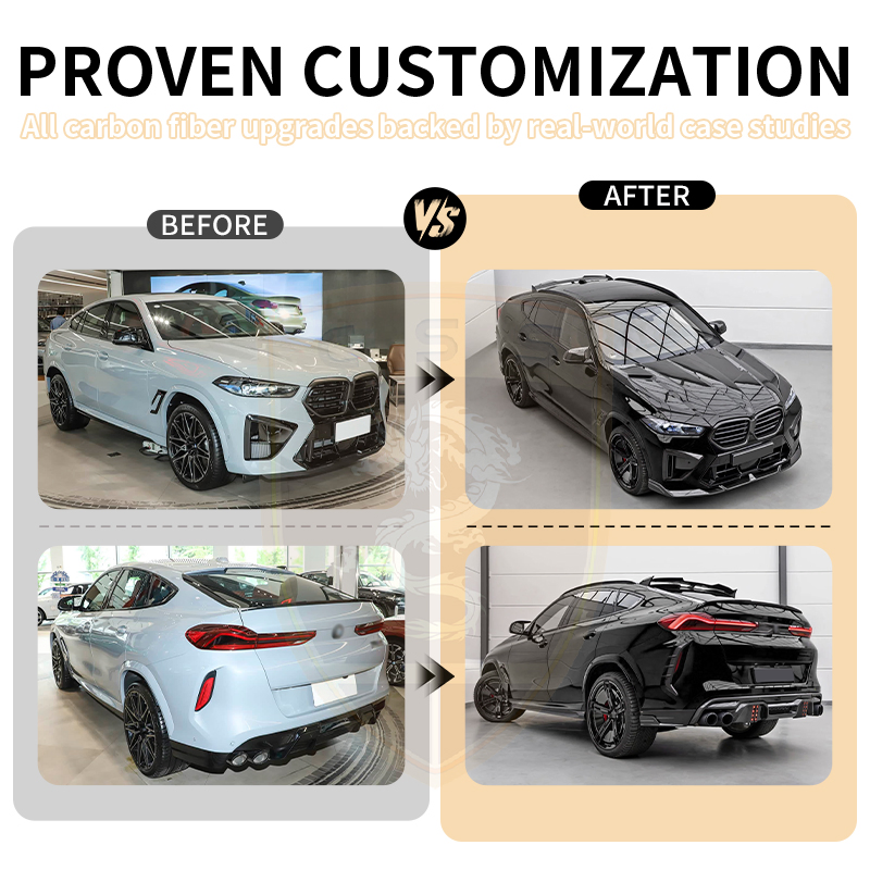 para BMW X6m F96 2024+ Kit de Carroceria Estilo Lar-T em Fibra de Carbono Spoiler Dianteiro Difusor Traseiro Ponteiras de Escape Saias Laterais Grelhas do Para-choque Spoiler