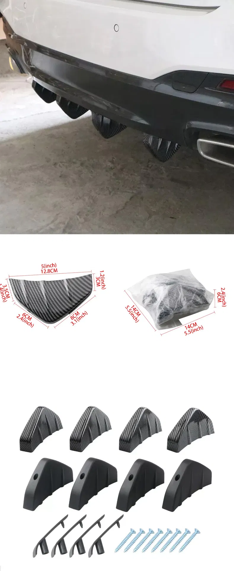 Difusor de Para-choque Traseiro Universal 4PCS Saia de Fender Lip Splitter Fim Spoiler Aparência de Fibra de Carbono Protetor de Spoiler Shark