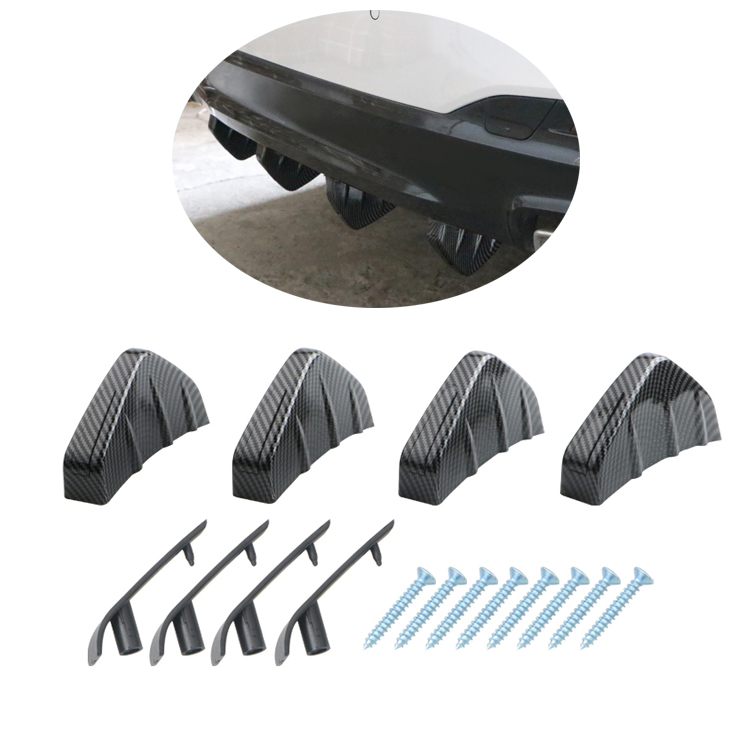 Difusor de Para-choque Traseiro Universal Dtouch 4PCS Saia de Fender Lip Splitter Fim Spoiler Aparência de Fibra de Carbono Protetor de Spoiler Shark