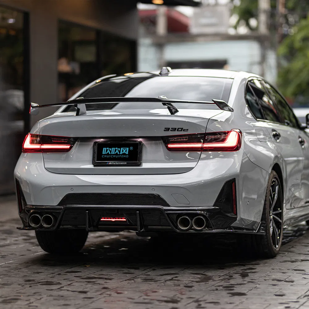 Difusor Traseiro de Fibra de Carbono com Luzes para BMW 3 Série G20 G28 320I 325I 330I Lci 2022+ Spoiler Inferior do Para-choque Traseiro