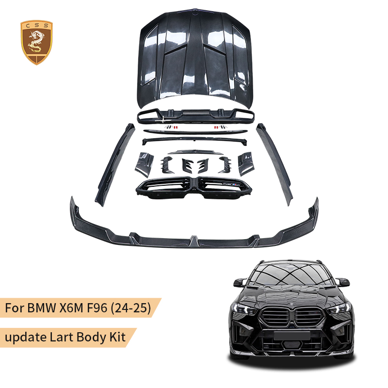 para BMW X6m F96 2024+ Kit de Carroceria Estilo Lar-T em Fibra de Carbono Spoiler Dianteiro Difusor Traseiro Ponteiras de Escape Saias Laterais Grelhas do Para-choque Spoiler