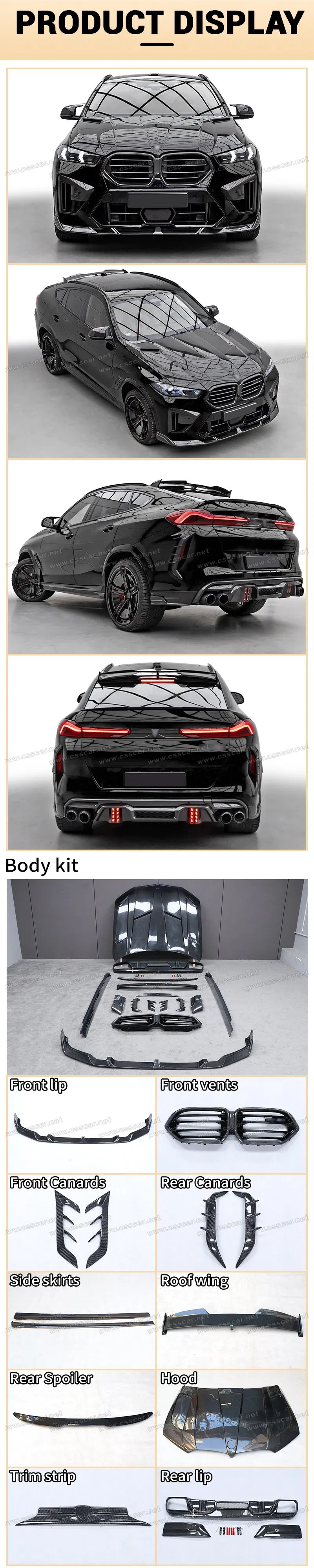 para BMW X6m F96 2024+ Kit de Carroceria Estilo Lar-T em Fibra de Carbono Spoiler Dianteiro Difusor Traseiro Ponteiras de Escape Saias Laterais Grelhas do Para-choque Spoiler