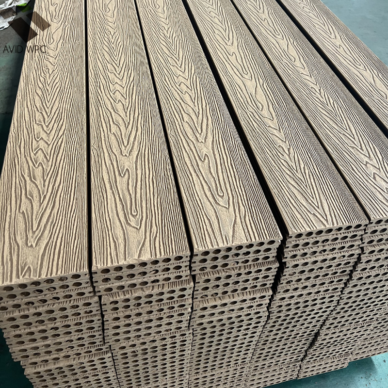 148*23mm WPC Capped Embossed Composite Hollow Decking Durable Weatherproof Outdoor Flooring From 12-Year Chinese Export Manufacturer