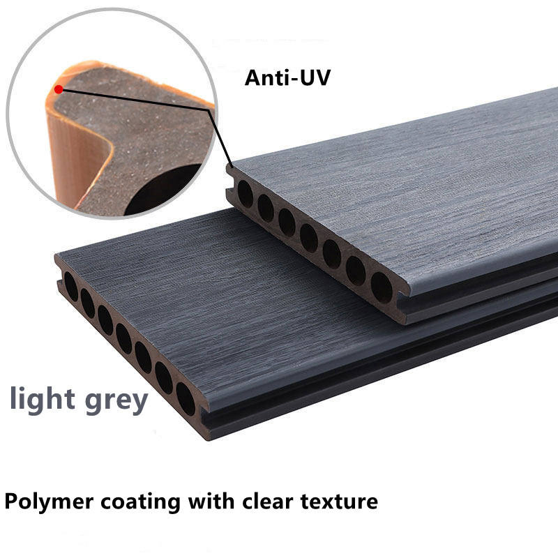 140*23 Plastic Wood Outdoor Round Hole Wood Grain Second Generation WPC Co-Extruded Decking Floor