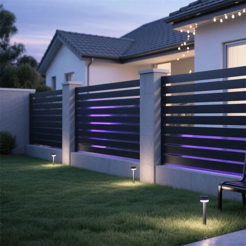 2026 Popular WPC Powder Coating Black Grey 20X60mm Wrought Iron Aluminum Batten Fence Panels for Family