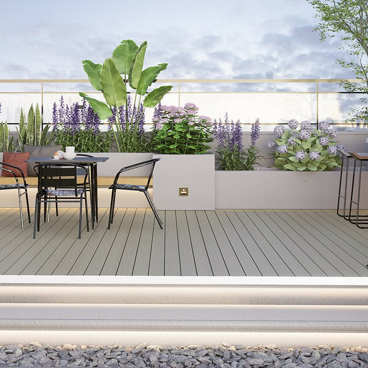 Light Brown Outdoor Composite WPC Decking Easy Installation Solid Wood Floor for Backyard European Design Style