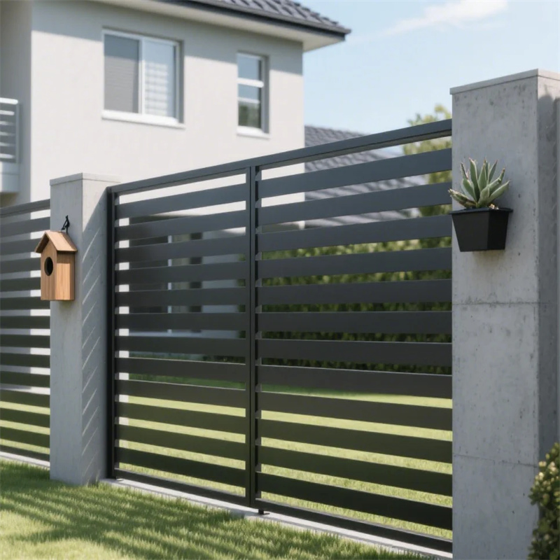 2026 Popular WPC Powder Coating Black Grey 20X60mm Wrought Iron Aluminum Batten Fence Panels for Family