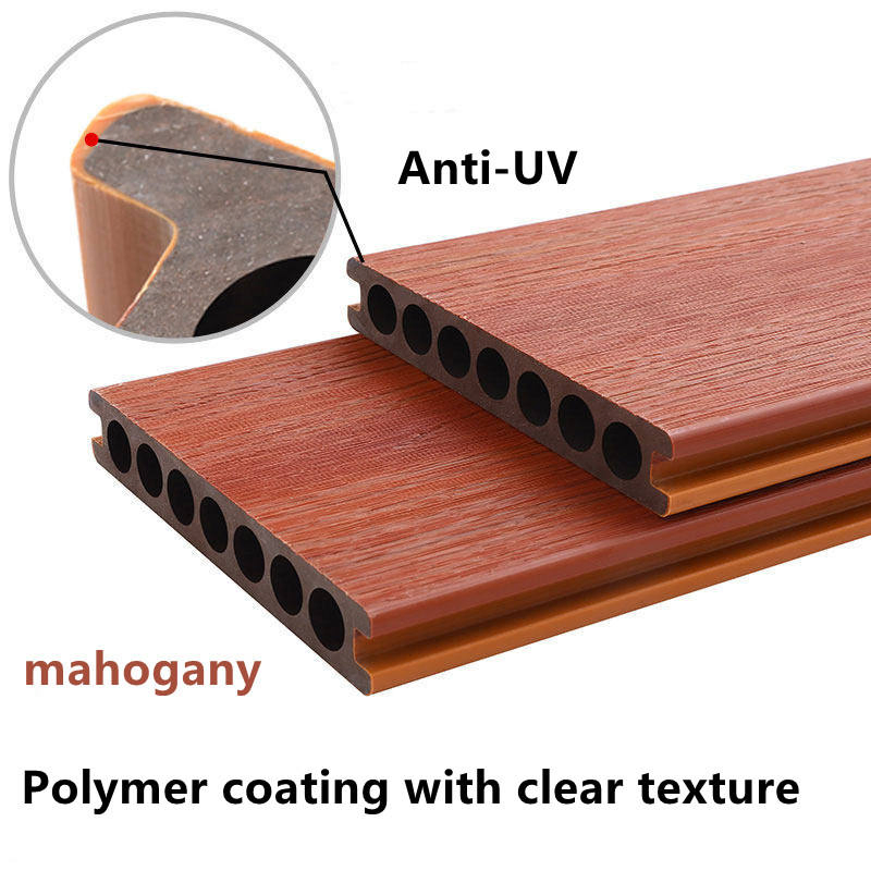 140*23 Plastic Wood Outdoor Round Hole Wood Grain Second Generation WPC Co-Extruded Decking Floor