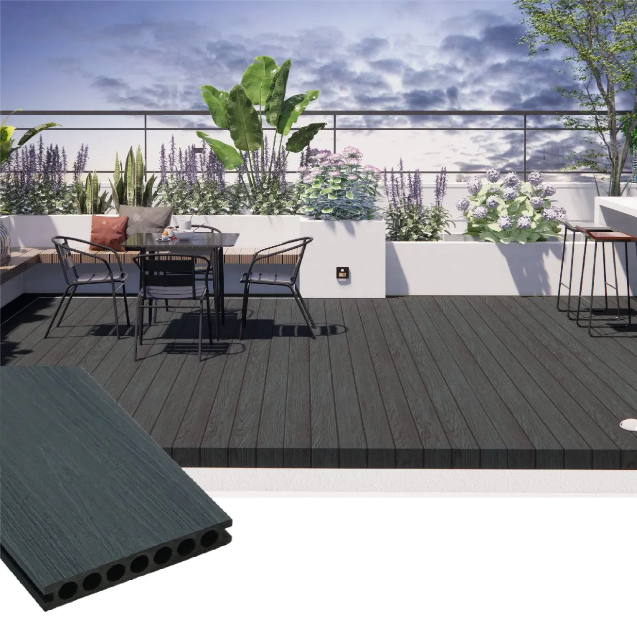 Square Hole WPC Decking Anti Slip Waterproof for Swimming Pool Outdoor Patio