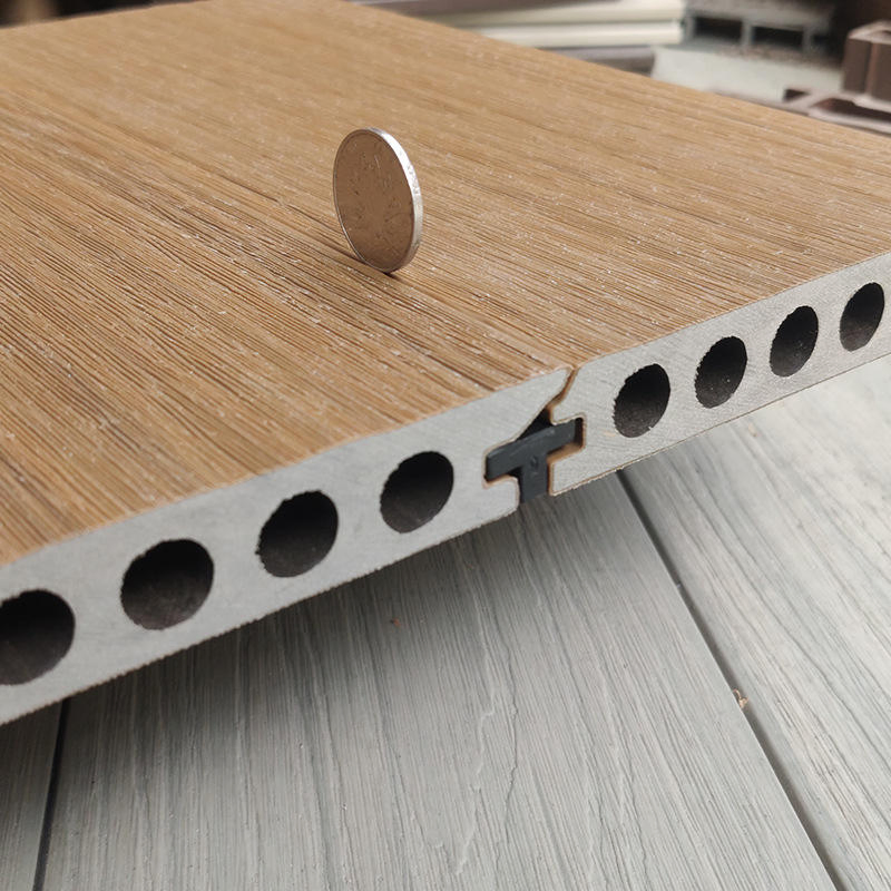 140*23 Plastic Wood Outdoor Round Hole Wood Grain Second Generation WPC Co-Extruded Decking Floor