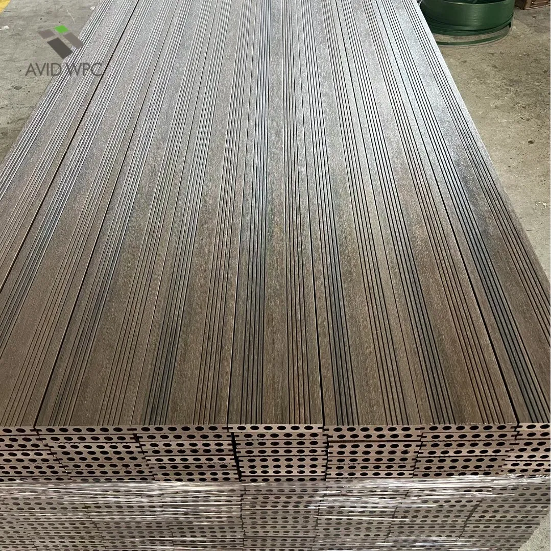 Top-Selling Teak Color Co-Extruded Round Hole WPC Decking Customizable Outdoor Flooring with Tailored Sizes &amp; Colors for Global Projects