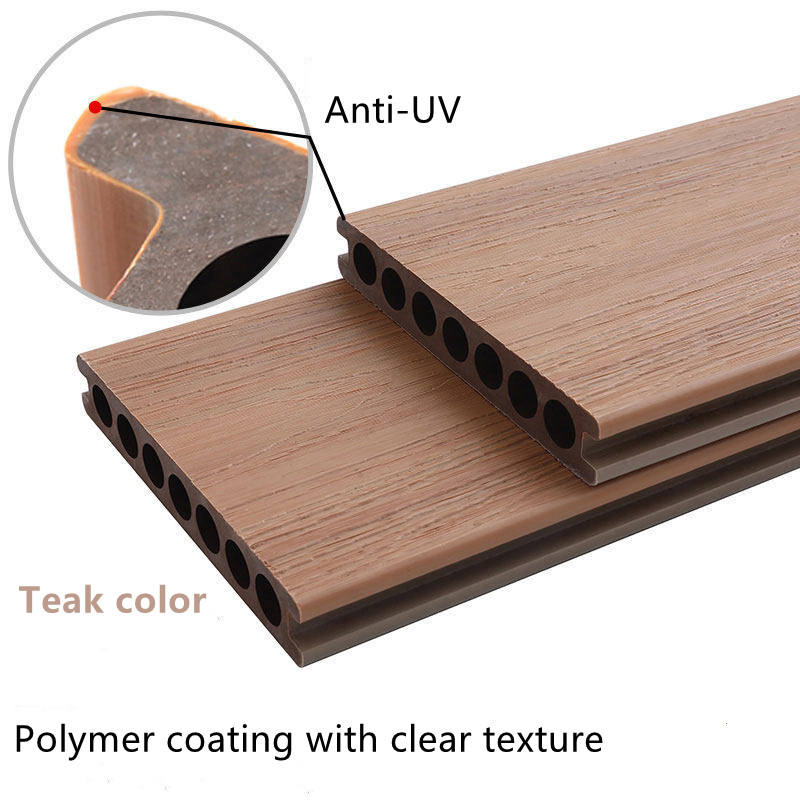 140*23 Plastic Wood Outdoor Round Hole Wood Grain Second Generation WPC Co-Extruded Decking Floor