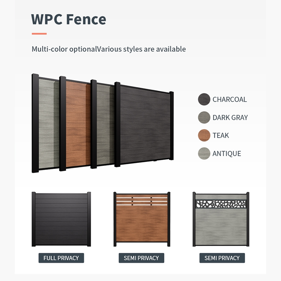 Easy Installation WPC Fence Panel Outdoor Wood Plastic Composite Privacy Fence for Garden Balcony
