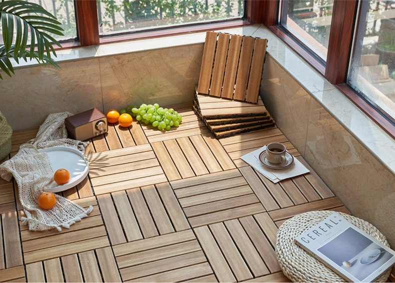 DIY WPC Composite Floor Tiles Co-Extrusion Interlocking Deck Tiles