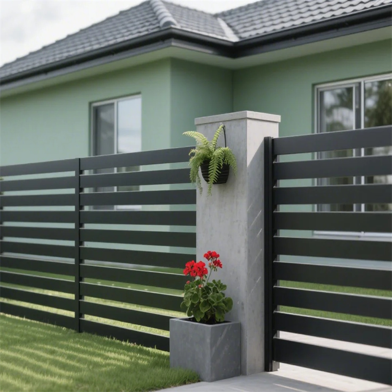 2026 Popular WPC Powder Coating Black Grey 20X60mm Wrought Iron Aluminum Batten Fence Panels for Family