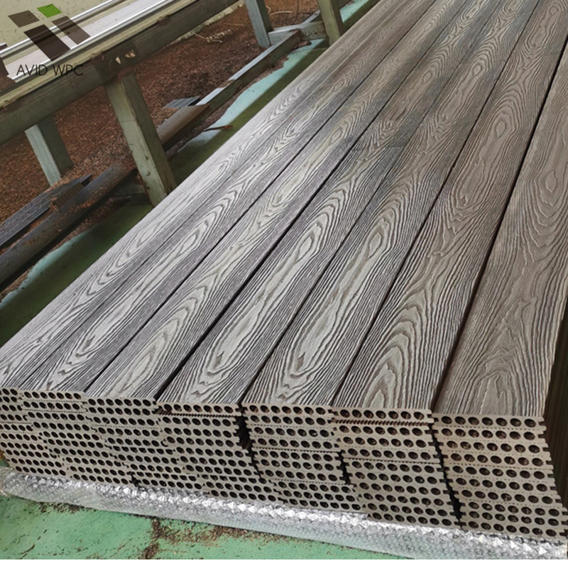 148*23mm WPC Capped Embossed Composite Hollow Decking Durable Weatherproof Outdoor Flooring From 12-Year Chinese Export Manufacturer