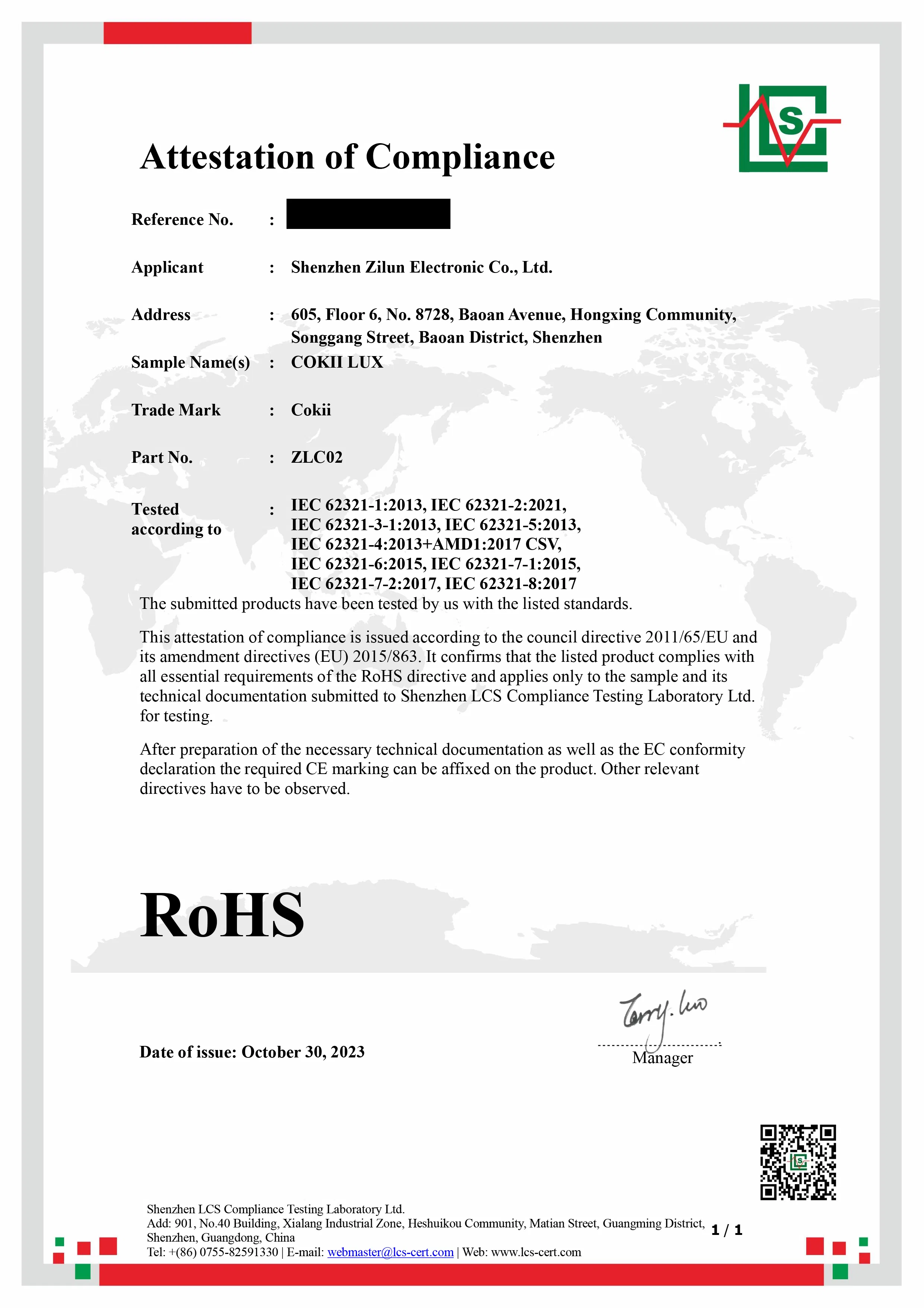 RoHS Certificate