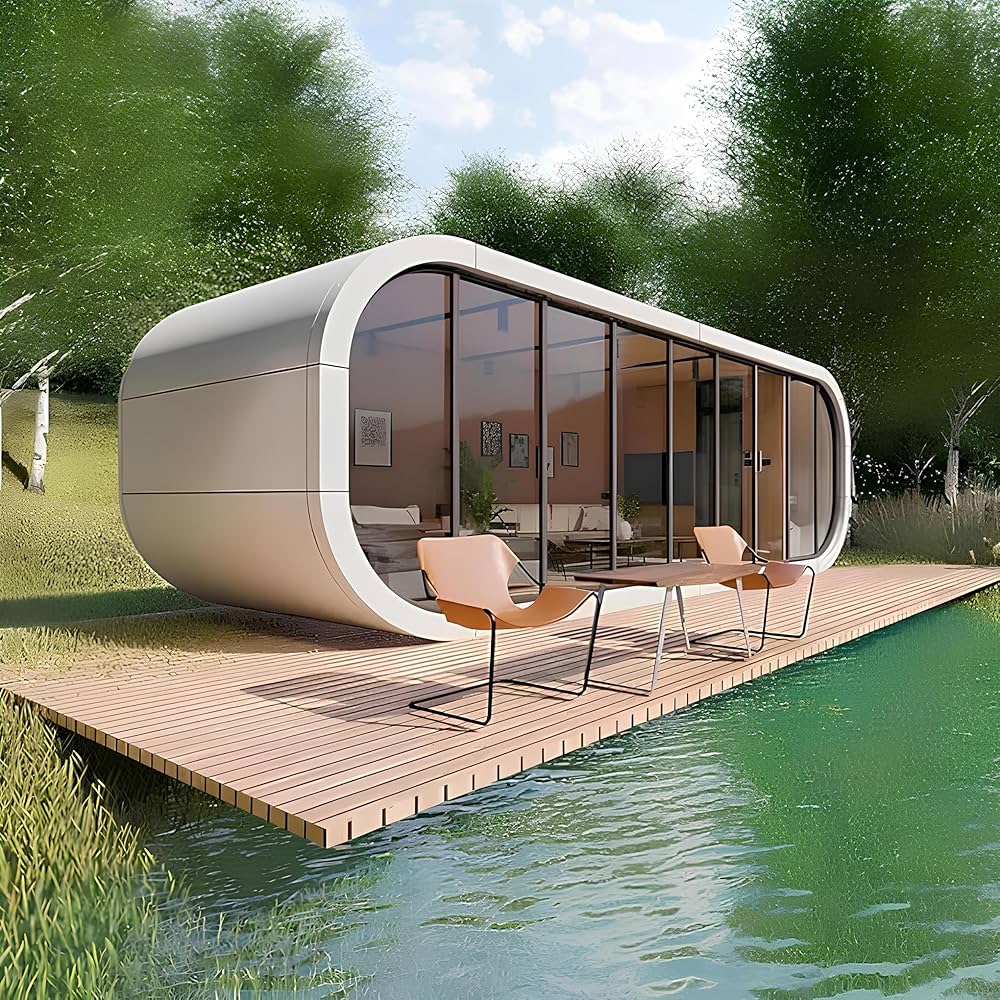 Compact Smart Modern Apple Tiny House Solution Space Capsule Prefab Cabin Glamping Pod Hotel Villa Shop Steel 40ft Courtyard