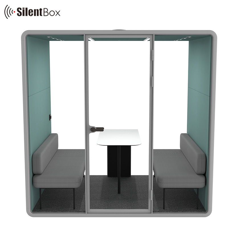 Movable Office Meeting Work Pod Live Streaming Acoustic Office Booth 4 People Seats Soundproof Pod For Library Office Building