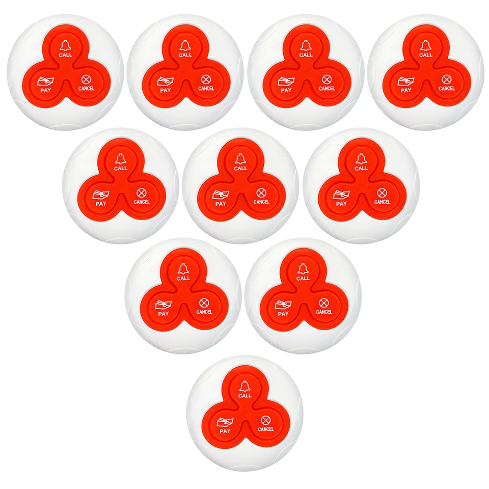 10 Waterproof Button Transmitters Wireless Guest Waiter Service Buzzer System for Restaurants and Hospitals