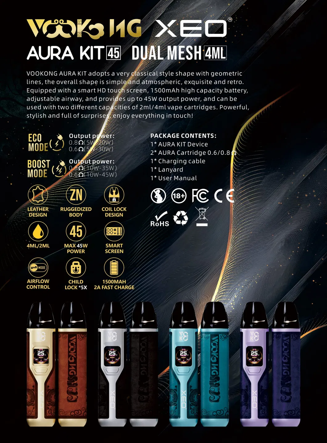 Vookong Aura Open Pod System Pen Kit Features