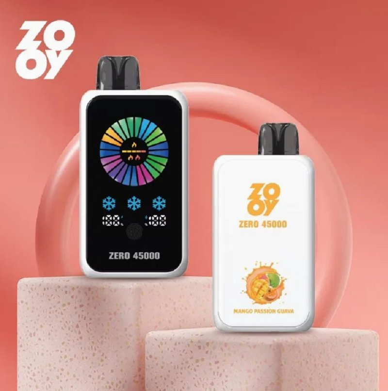 2025 New Brand Zooy Zero 45000 Puffs Adjustable Airflow Smart Touch Screen Adjustable Nicotine Adjustable Ice Level Rechargeable 10 Fruit Flavors Vape