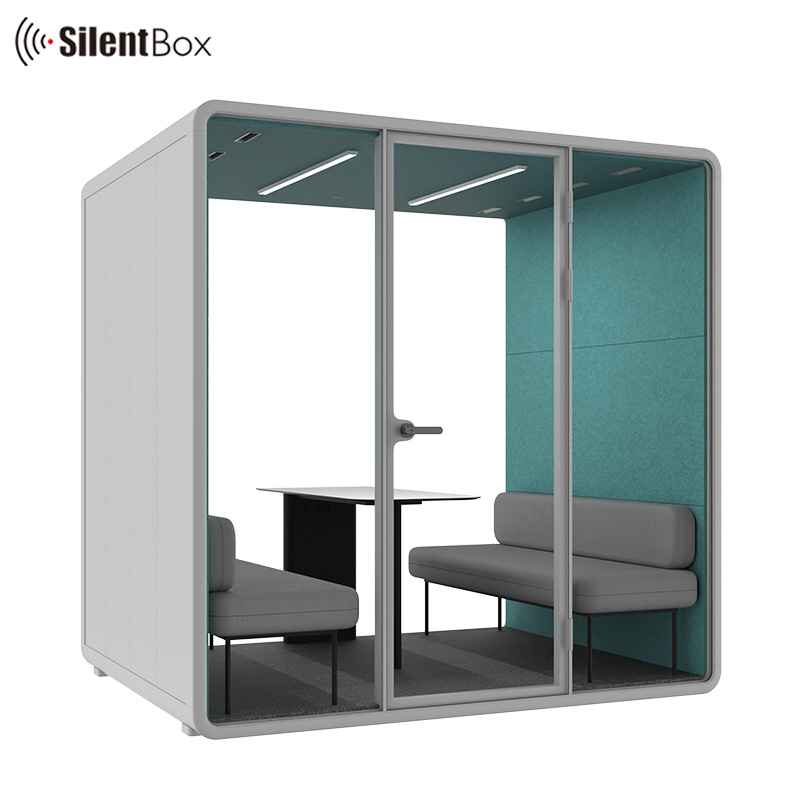 Movable Office Meeting Work Pod Live Streaming Acoustic Office Booth 4 People Seats Soundproof Pod For Library Office Building
