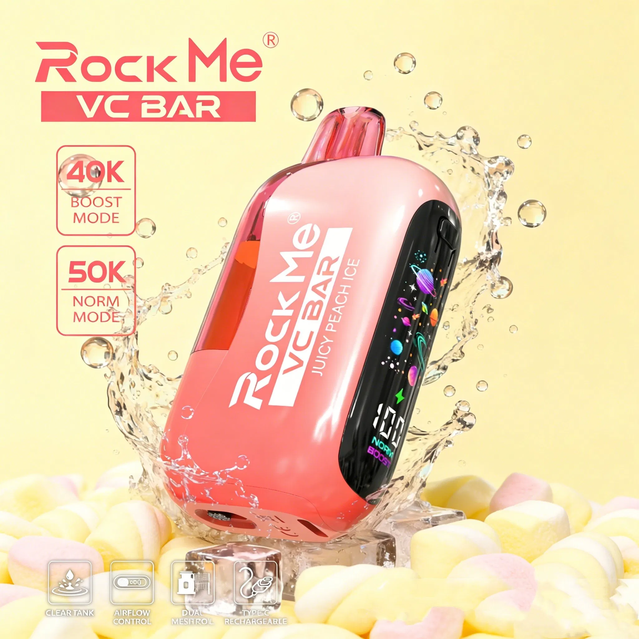 Rockme Clear Tank Pod Kit Prefilled Vape 50000 Puff High Capacity Rechargeable System Smooth Flavor Long Lasting Vape Device