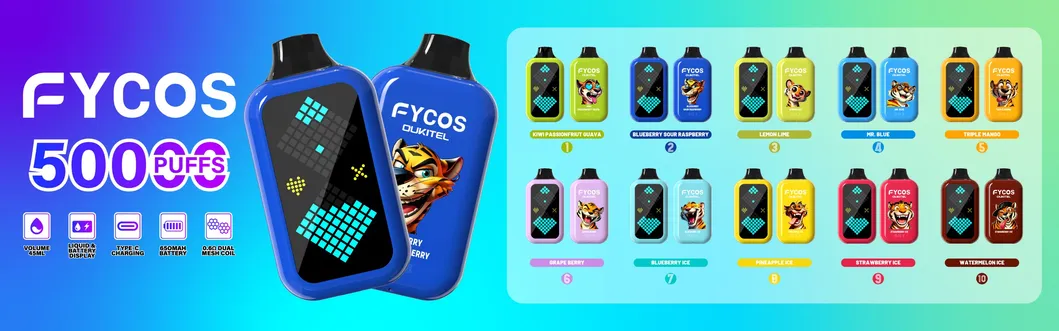 Fycos Refillable Crystal Electronic Cigarette Customized Shisha Hookah 50000 Puff Wholesale Rechargeable Zero Nicotine Empty Pod Video Disposable Vape