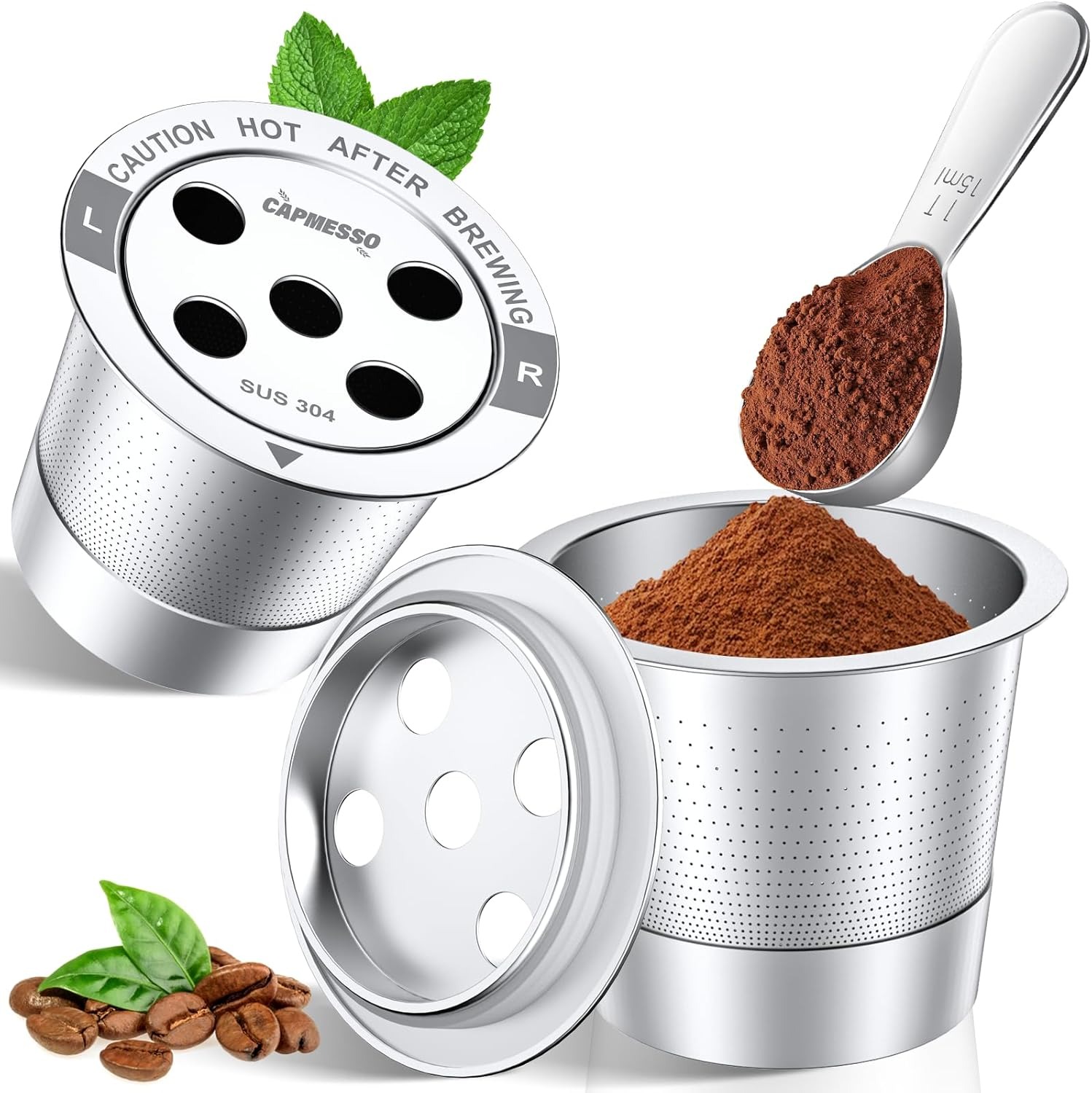 2026 American Style All Stainless Steel Refillable Coffee Pods Coffee Filters with 5 Holes &amp; Scoop