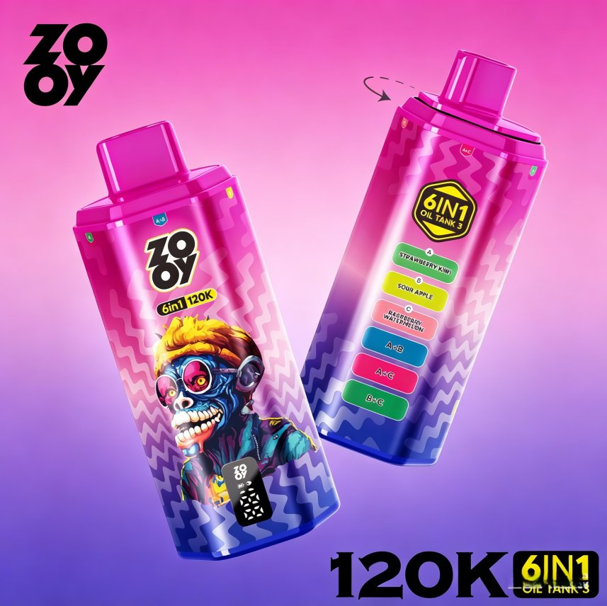 Large Capacity Zooy 6 in 1 120K Puff 5% Nicotine Salts Built in Smart Display Screen 850mAh Battery Free Shipping Disposable Vape 120000 150K 160K