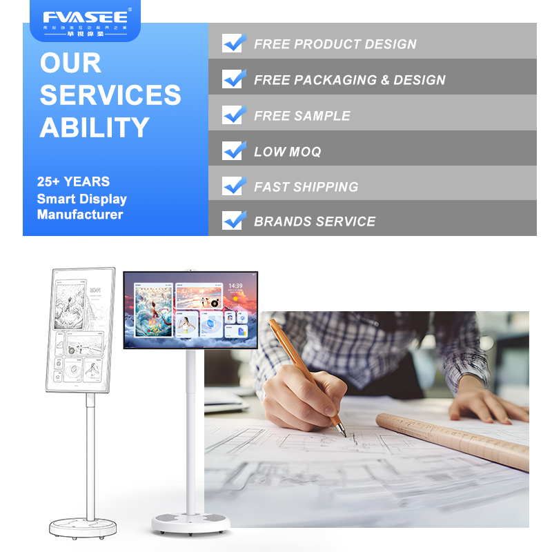 Wireless 32Inch Portable Smart TV with 120Hz Screen 6GB 128GB Floor Standing Rechargeable Kiosk Display