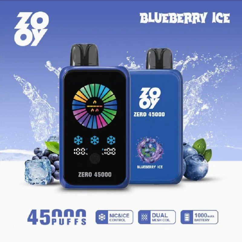 2025 New Brand Zooy Zero 45000 Puffs Adjustable Airflow Smart Touch Screen Adjustable Nicotine Adjustable Ice Level Rechargeable 10 Fruit Flavors Vape