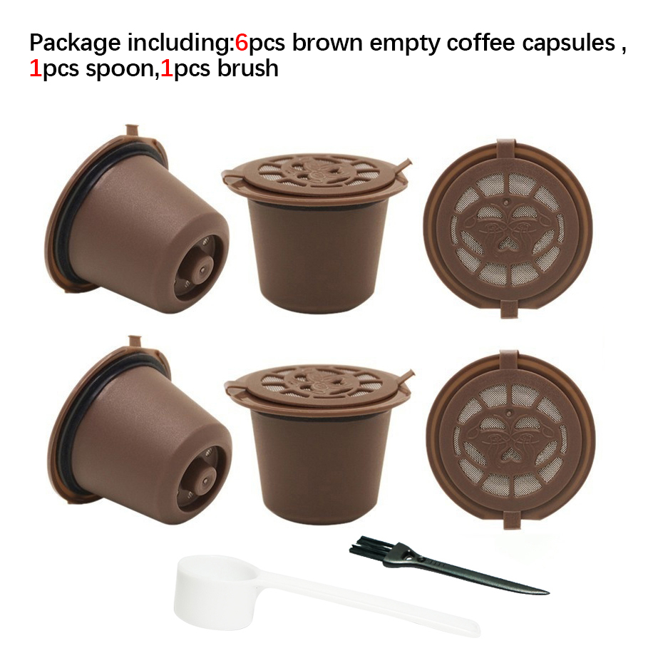Universal 6 Pods Reusable Metal Coffee Filter System Wareset Cafe Refillable Capsules with Cup Refilling Cap