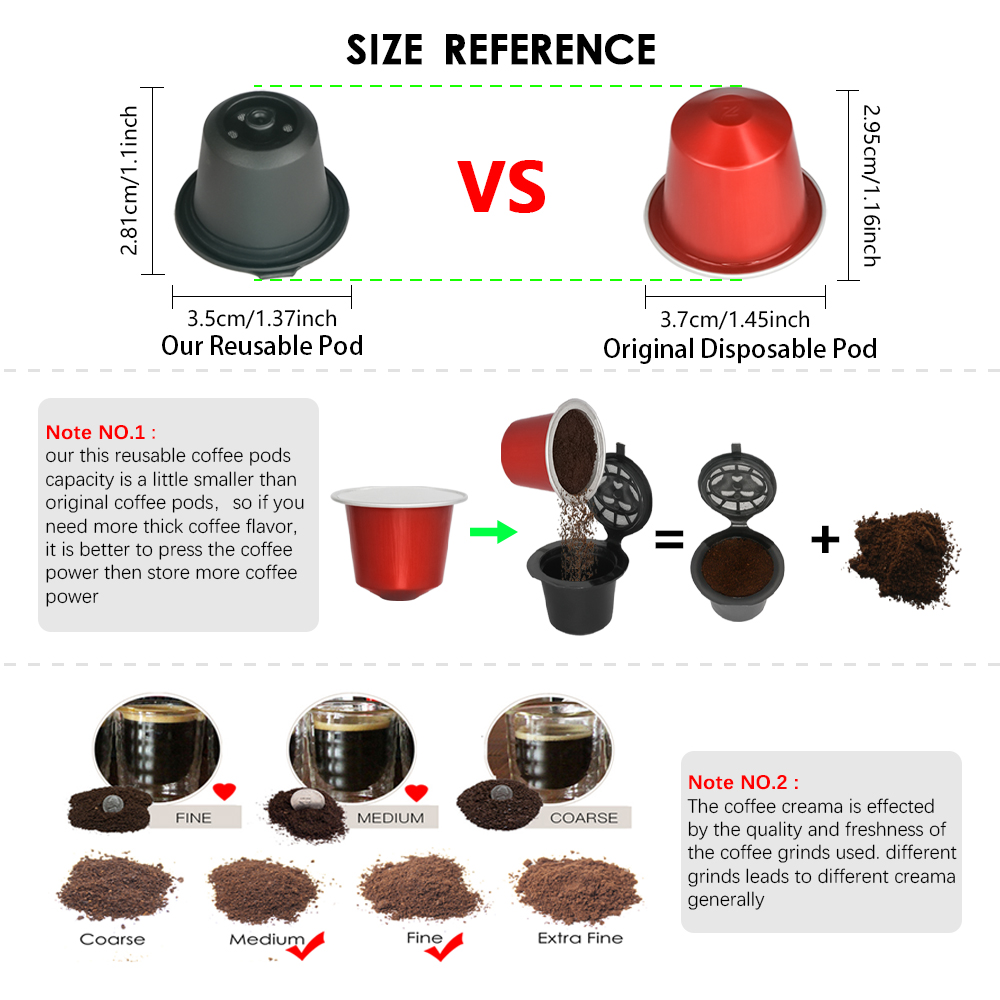 Universal 6 Pods Reusable Metal Coffee Filter System Wareset Cafe Refillable Capsules with Cup Refilling Cap