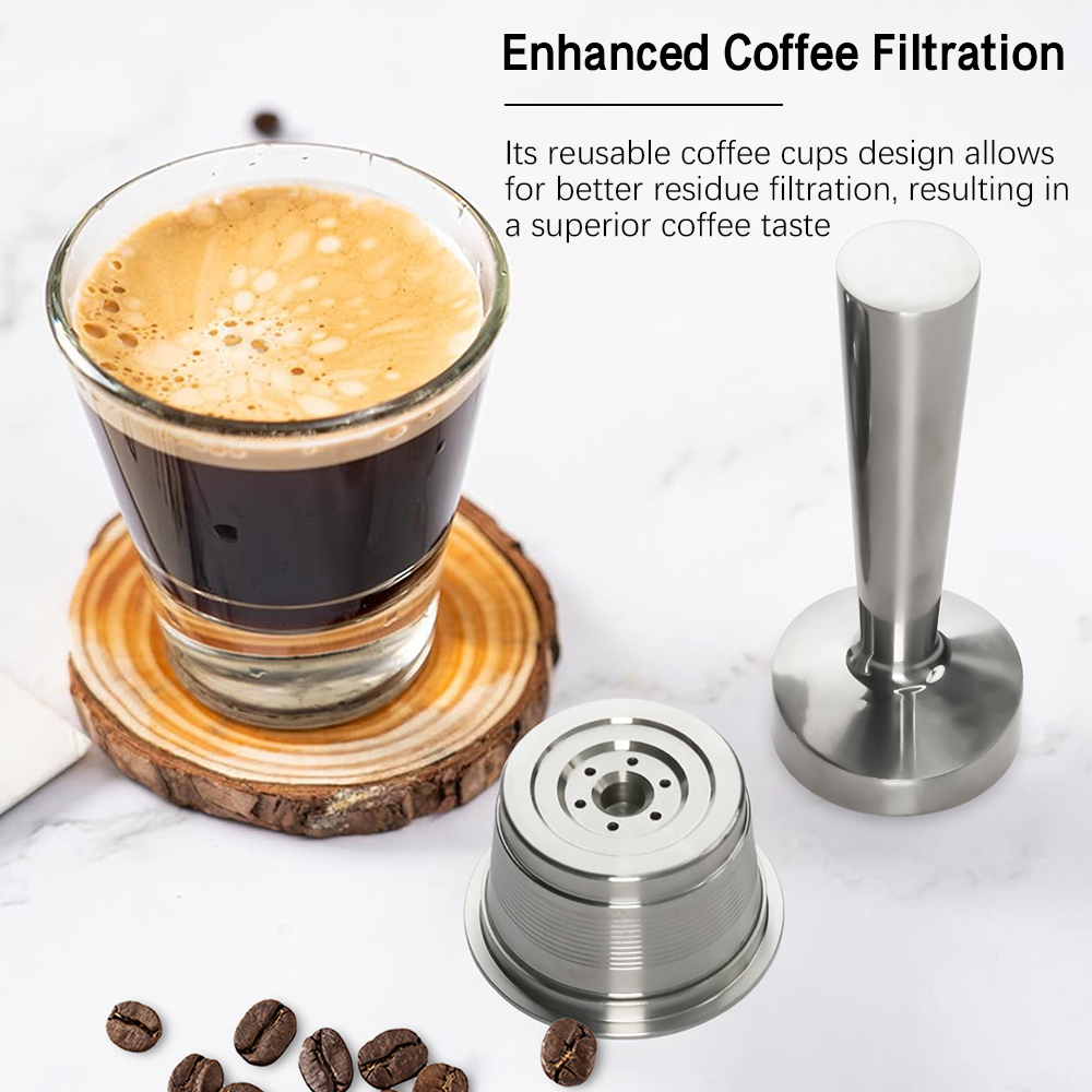 1 Pod 1 Tamper Wareset Stainless Steel Refillable Coffee Filter Capsule for Tchibo Cafissimo Caffitaly Pod Systems