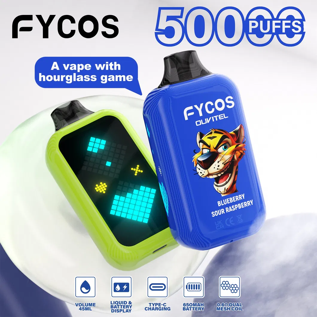 Fycos Refillable Crystal Electronic Cigarette Customized Shisha Hookah 50000 Puff Wholesale Rechargeable Zero Nicotine Empty Pod Video Disposable Vape
