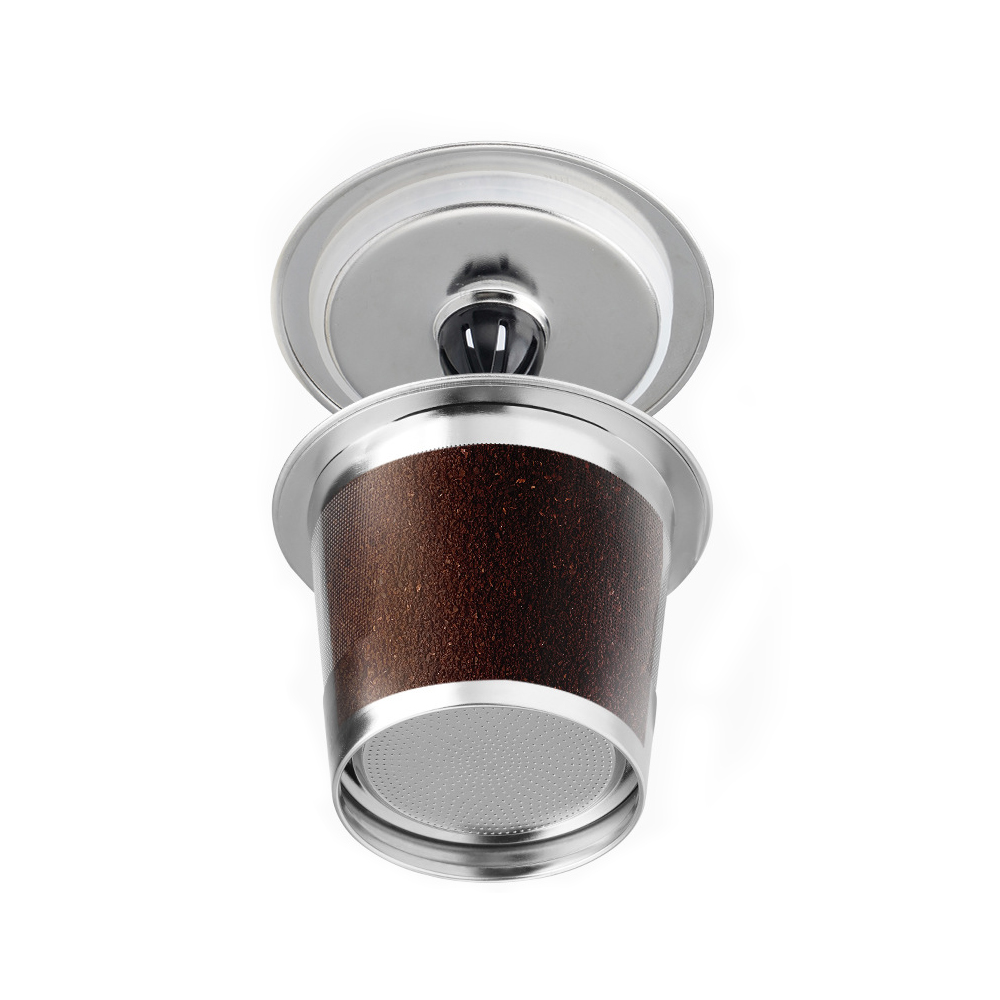 New Design Reusable Refillable Coffee Capsule 304 Stainless Steel Portable K Cups Ground Coffee Pods with Lid Custom Logo