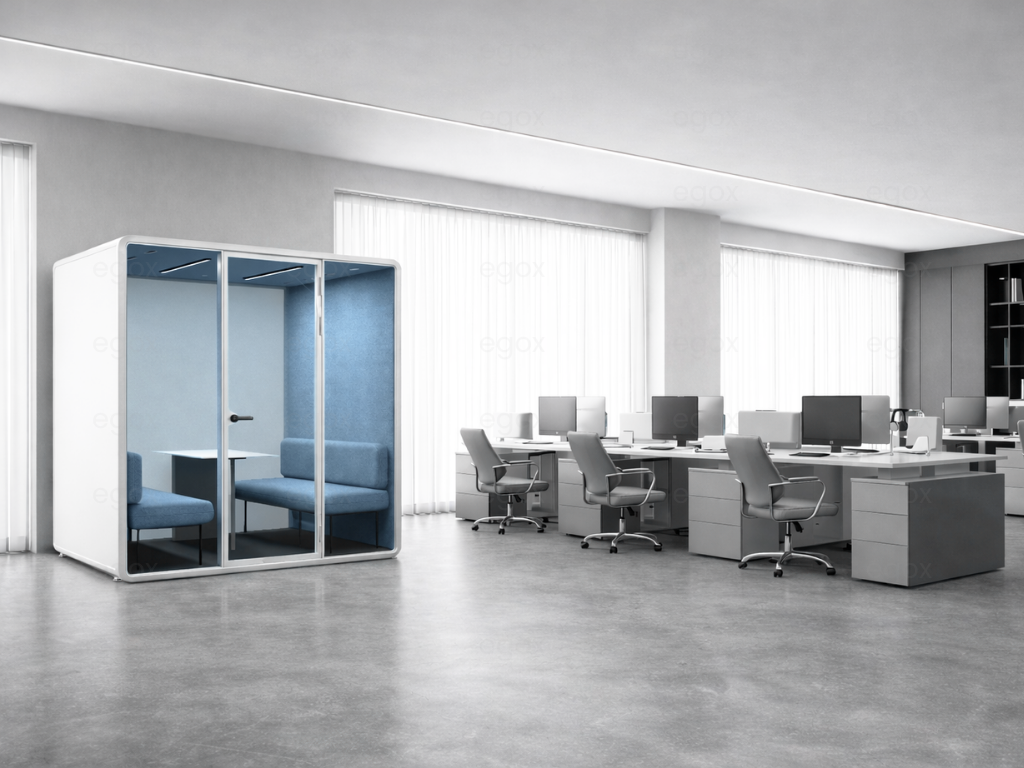 Modern Stylish Smart Privacy Pod X4 Auto Circulation Air Smart Controlled Closed 4 Way Co Working Private Group Talk Pod