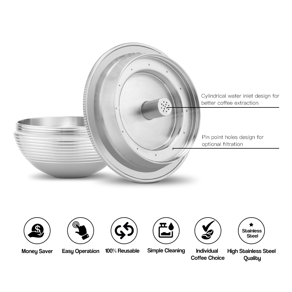 Hotsales Rich Crema Reusable Coffee Filters Nespresso Vertuo Plus 304 Stainless Steel Refillable Capsule Coffee Pod