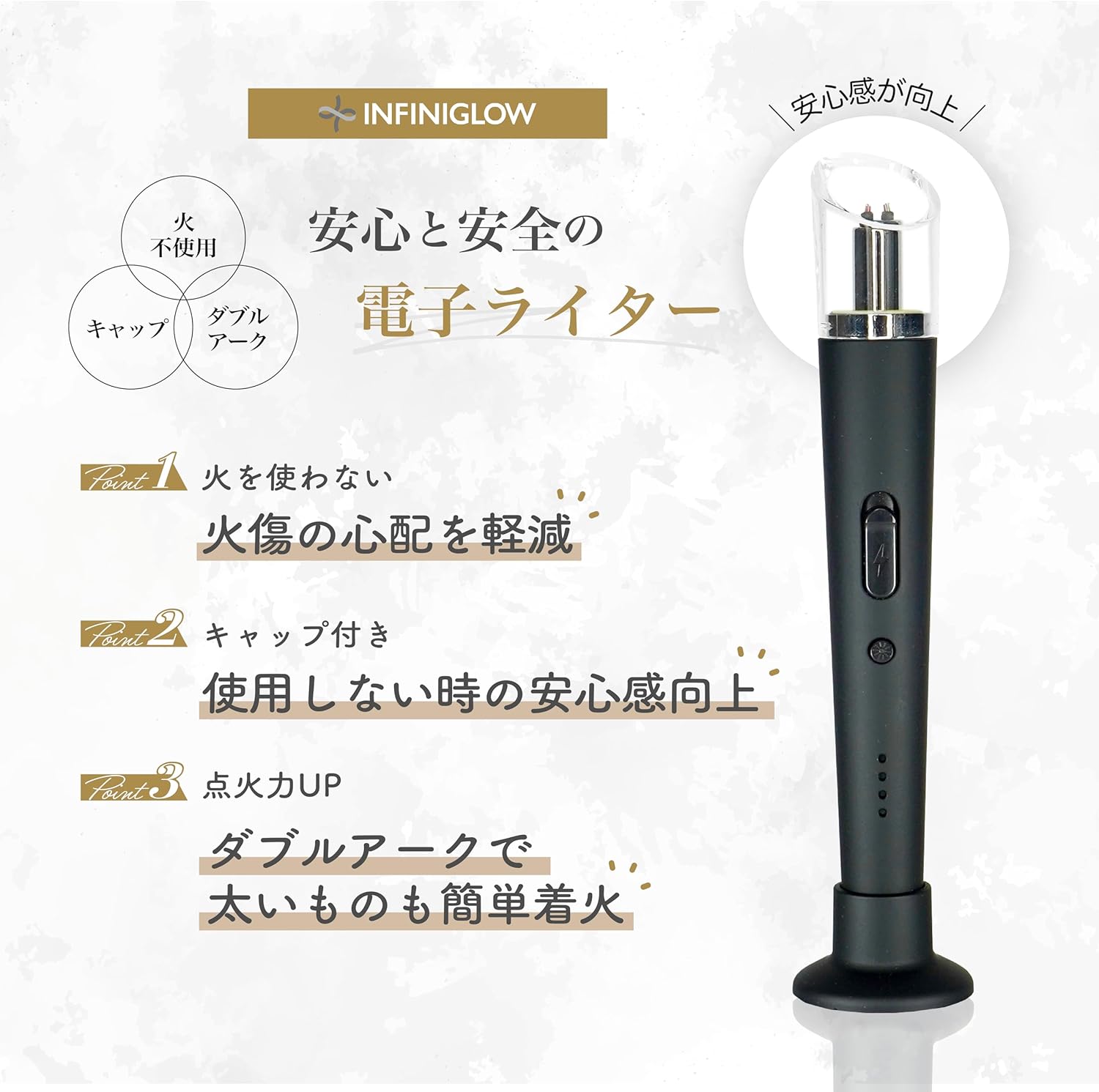 InfiniGlow Modern Party Electronic Cigarette Lighter Fireless Double Arc Rechargeable USB-TypeC Candle &amp; Incense Cap (Green)