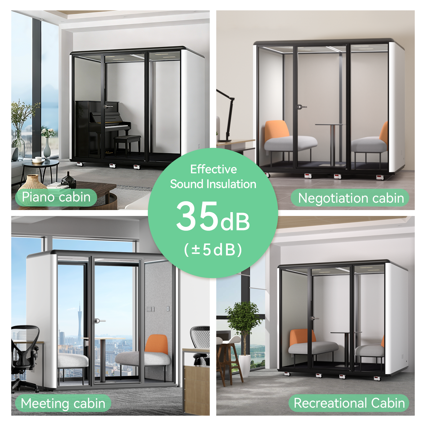 4-6 Person Large Capacity Modular Office Pod High Sound Insulation Acoustic Meeting Booth Fireproof for Hotel Warehouse