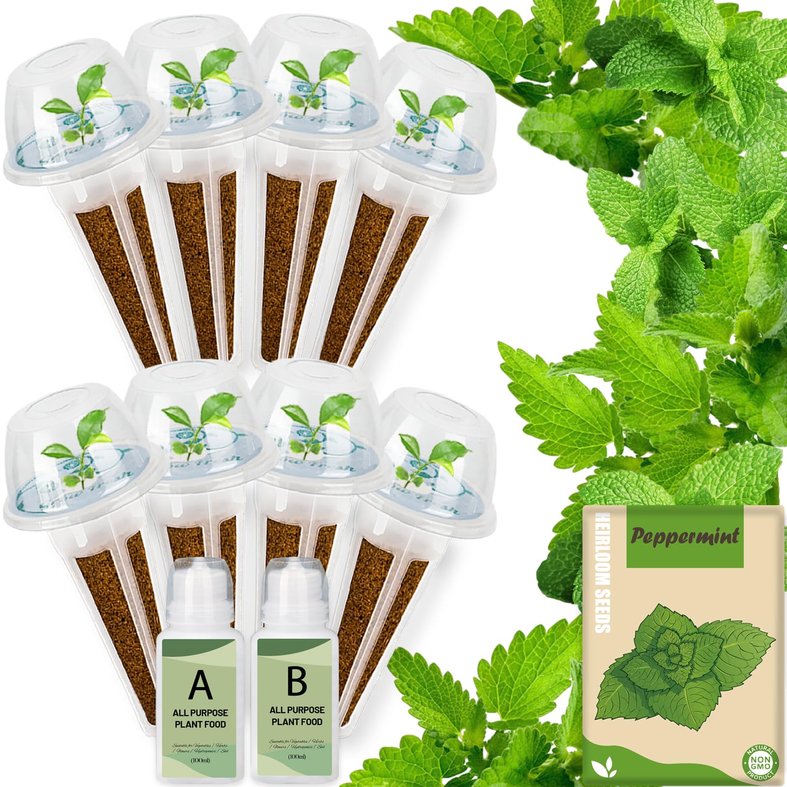 Custom Indoor Hydroponics Peppermint Herb Seed Pod Refill Kit 8 Pods Biodegradable Breathable Smart Garden Systems