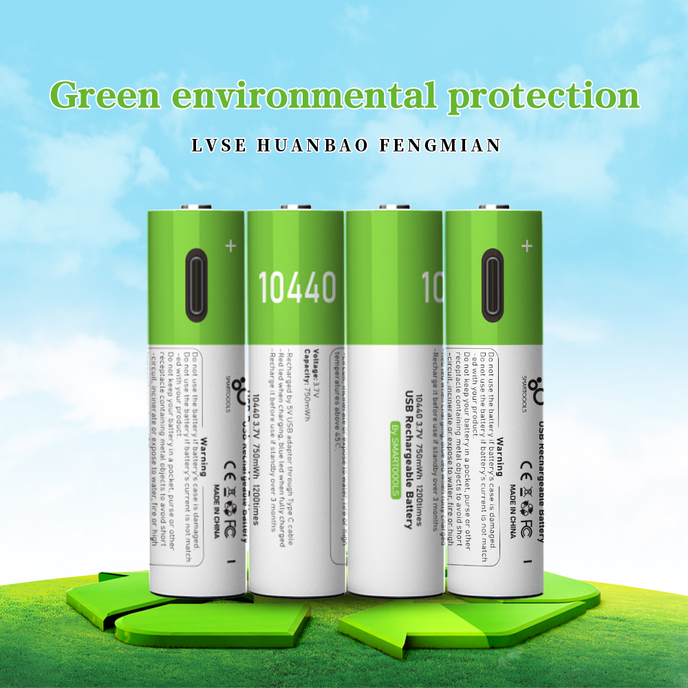 Pre-Charged 3.7V 750mAh Over 1200 Cycles Lithium Ion 10440 Battery USB Rechargeable Batteries With Type-C Cable
