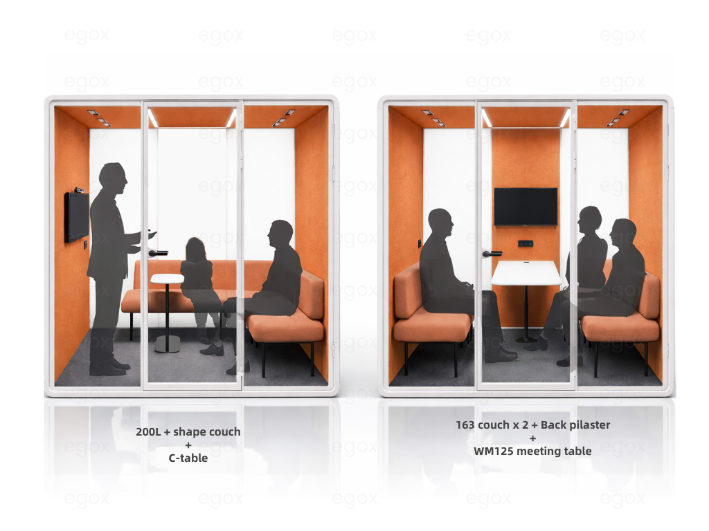 Modern Stylish Smart Privacy Pod X4 Auto Circulation Air Smart Controlled Closed 4 Way Co Working Private Group Talk Pod
